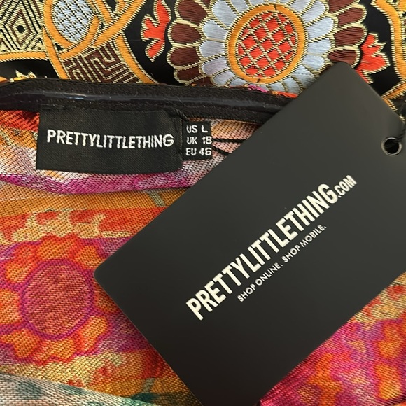 Pretty Little Thing Japanese Floral Ornate Strapless Mini Dress Size Large New! - Picture 5 of 7